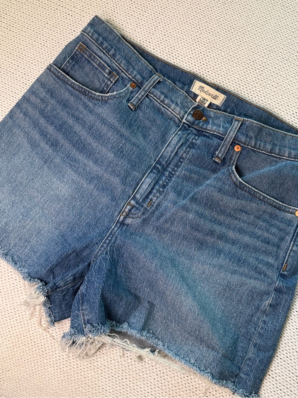 Madewell Light Blue Denim Shorts with Copper Button